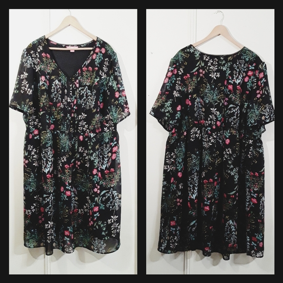 Woman Within Dresses & Skirts - WomenWithin Dress Chiffon fully lined black floral